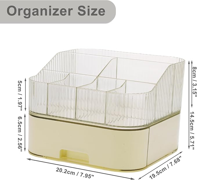 VOCOSTE 1 Set Makeup Organizer with Stackable Drawer, 7 Grids Makeup Organizer for Countertop Vanity, Skincare Organizers Cosmetic Display Cases, Clear White