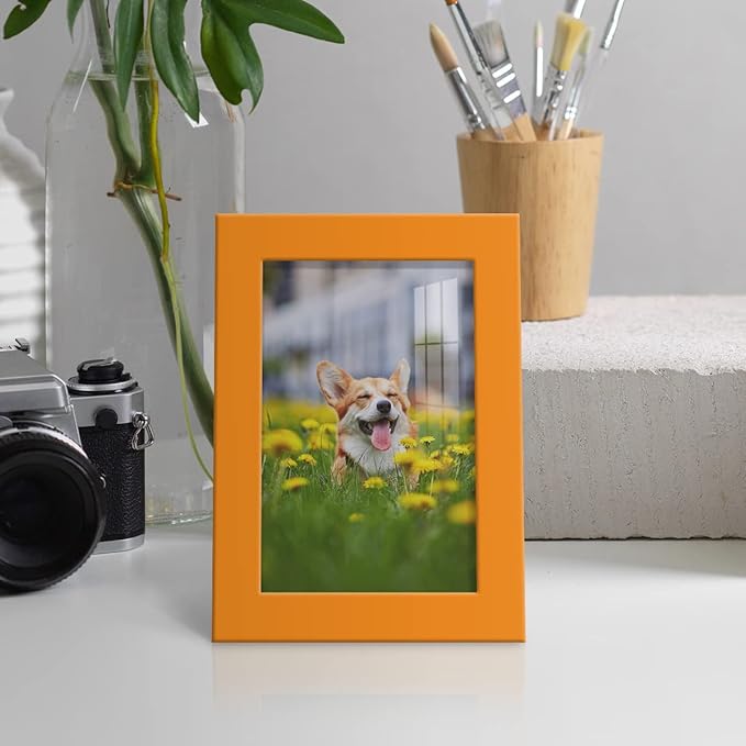 Renditions Gallery 4x6 inch Picture Frame High-end Modern Style, Made of Solid Wood and High Definition Glass Ready for Wall and Tabletop Photo Display, Orange Frame
