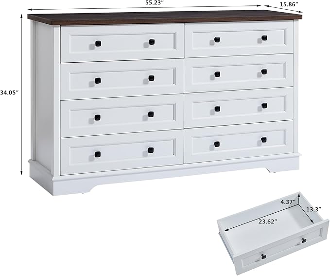 LIDYUK 8 Drawer White Dresser for Bedroom Farmhouse Dresser Chest of Drawers, 55" Wide Clothes Organizer Wood Chest of Drawers for Bedroom, Living Room