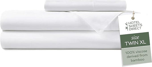 Hotel Sheets Direct 3 Piece Bed Sheet Set Twin XL Size, 100% Viscose Derived from Bamboo Sheets Set with 1 Pillowcase, Cooling & Breathable Luxury Bedding, Moisture-Wicking & Silky Soft Texture, White