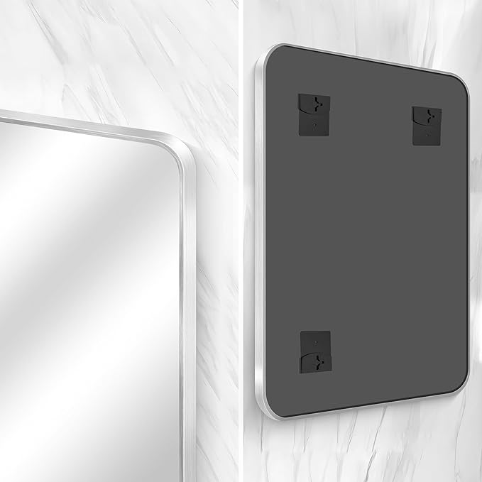 Silver Bathroom Mirror,36x48 inch Wall Mirror for Bathroom Wall Mounted,Rectangle Mirror for Bathroom Over Sink,Modern Frame Round Corner for Living Room,Bedroom Entryway,Horizontal/Vertical