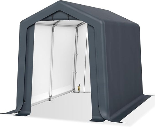 Sophia & William Outdoor Storage Shed Carport 6x10 ft Heavy Duty, Portable Garden Yard Car Port Shelter Storage Tent Garage with Roll Up Doors and Ventilation, Grey