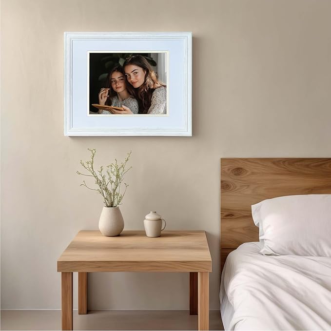 11x14 Picture Frame for Wall Hanging Solid Oak Wood, 8x10 Picture Frame with Mat,11x14 Premium Photo Frame with Real HD Tempered Glass,Ideal for Home Decor, Art Gallery,White, 1 Pack