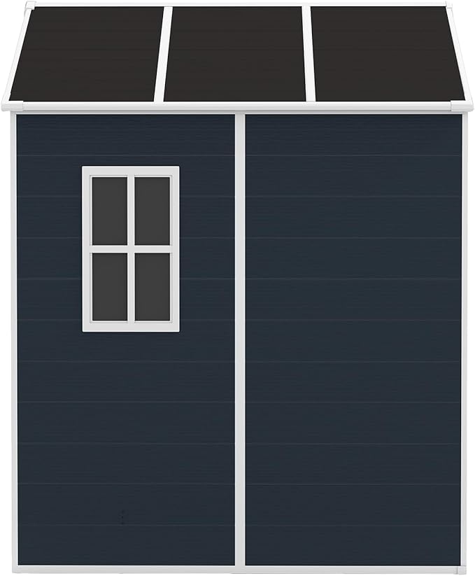 6' x 6' Resin Storage Shed Outdoor, PP Material & Strong Structure for All Weather, Plastic Garden Shed w/Window for Garden, Backyard, Poolside and Lawn, 15mm Thick PP Board - Dark Grey