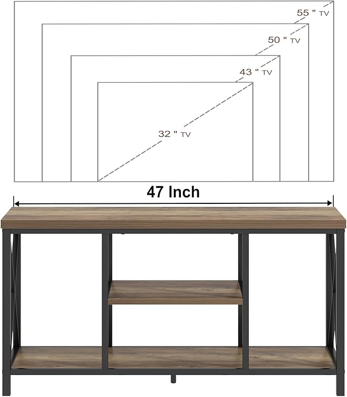 FOLUBAN TV Stand for TVs up to 55 Inch, Rustic Wood and Metal Entertainment Center with Storage, Modern Industrial Media TV Console Table for Living Room Bedroom, Oak 47 Inch