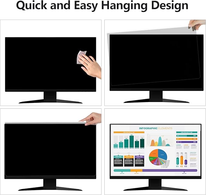 【2 Pack】 Computer Privacy Screen Protector for 27 Inches Monitor Anti Blue Light 16:9 Widescreen Filter Hanging Type Anti Scratch Easy Installation Shield for Desktop Computer