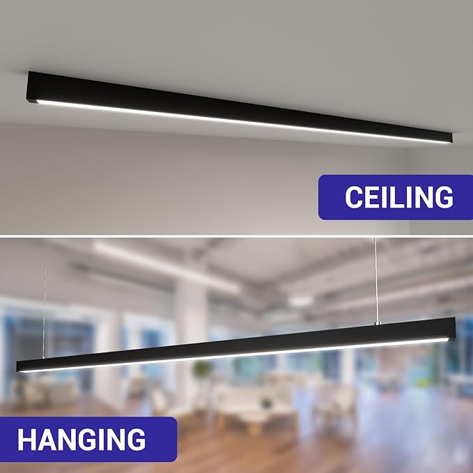 JTT 8FT LED Linear Light Fixture, 60W 3CCT 3000K/4000K/5000K CCT Selectable, Linkable Office Shop Light Fixture, ETL Listed Dimmable Architectural LED Suspension Office Lighting Fixture-4 Pack