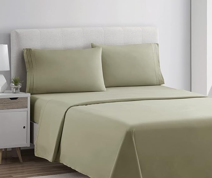 Clara Clark Bed Sheets, Premier 1800 Series 4 Piece Bed Sheet Set, Deep Pocket, Wrinkle, Fade, Stain Resistant, Luxury Soft Bedding Sheets & Pillowcases, California King, Sage Green