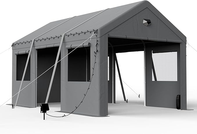 10x16 Carport Canopy, Heavy Duty Car Ports with Sidewalls, Portable Garage Carports with Roll Up Zipper End & Side Doors, Grey