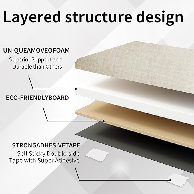 Wall Mounted Peel and Stick Upholstered Headboard, 3D Soundproof Padded Wall Panels for King Size, Soft Tufted Bed Head Board, Reusable Bed Headboard in Beige (12 Panels, 10" x 24")