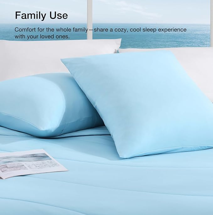 Monbix ChillChilla Cooling Comforter King Size-3 Pieces Cooling Blankets for Hot Sleepers and Night Sweats, Double-Sided Summer King Size Comforter Set, Breathable Lightweight Blanket Blue