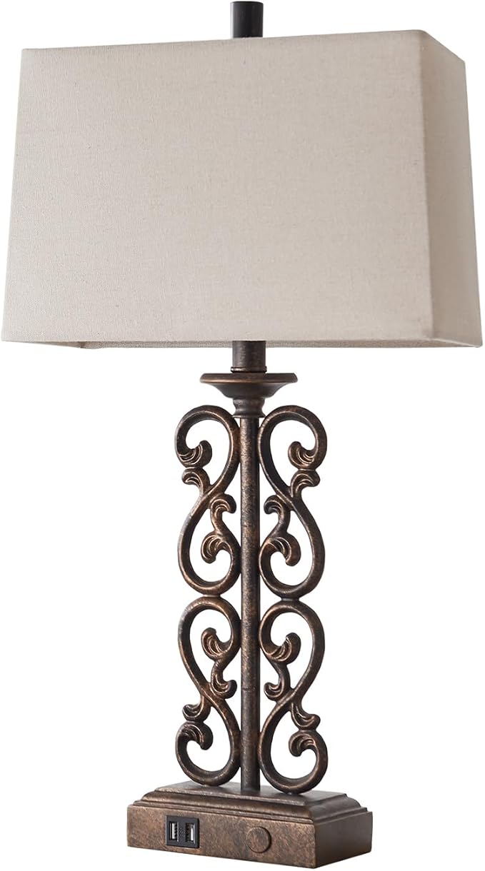 25" Farmhouse Touch Table Lamps for Living Room, 3 Way Dimmable Dual USB Ports, Vintage Rustic Bedside Table Lamp for Bedroom Bedside End Table, LED Bulbs Included