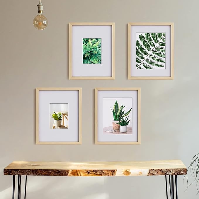 Egofine 11x14 Picture Frame Natural Wood Made of Solid Wood with Plexiglass, Display Pictures 5x7/8x10 with Mat or 11x14 Without Mat, for Tabletop and Wall Mounting Photo Frame