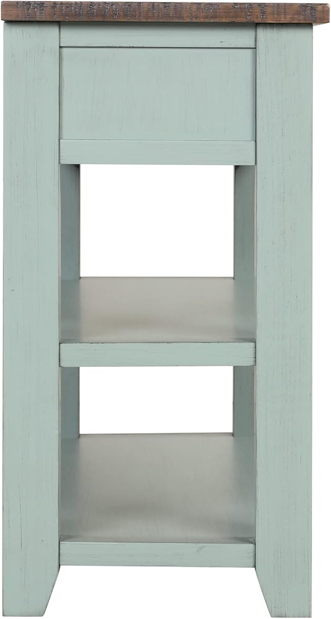 Knocbel Farmhouse Entryway Long Console Table with 3 Storage Drawers and Bottom Open Shelves, Entry Hallway Foyer Sofa Table with Handles, Retro Blue and Brown (Green and Brown)