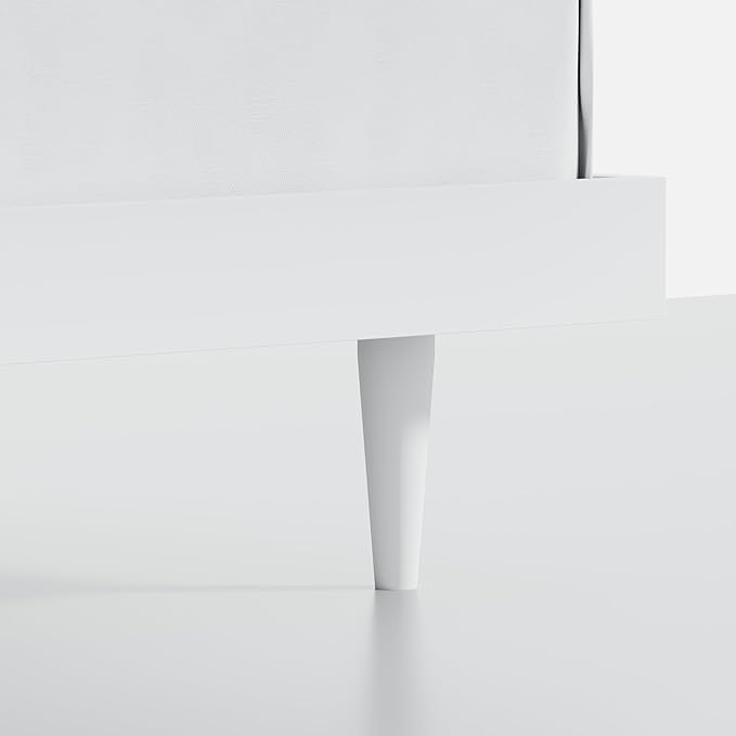 Modern Solid Wood Platform Bed with Adjustable Headboard with Cushion – No Box Spring Needed,Fast Assembly – Queen Size in White