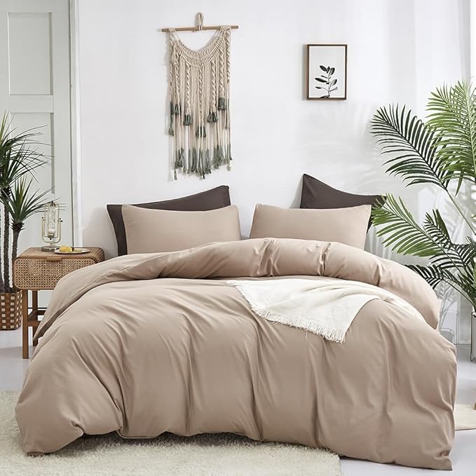 CLOTHKNOW Khaki Comforter Sets Twin/Twin XL 3Pcs Champange Bedding Comforter Sets Light Brown Twin Comforter Soft Tan Comforter Sets