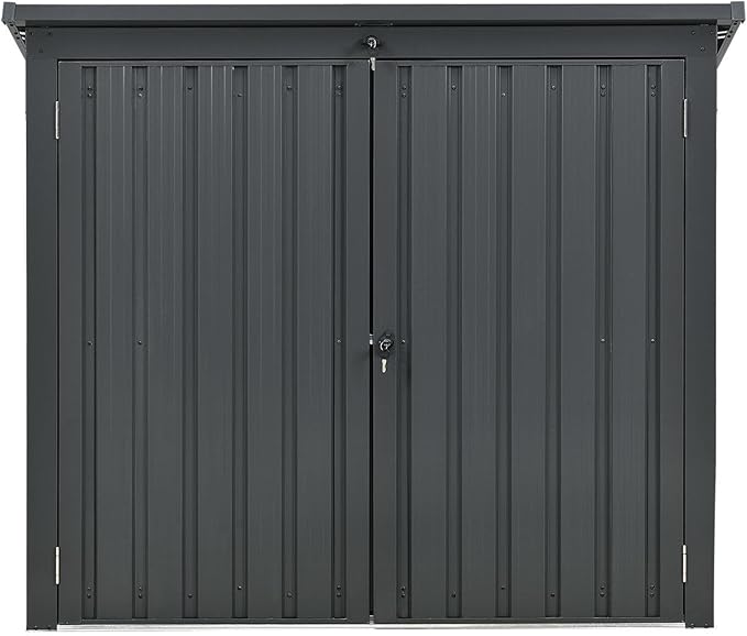 Hanover Outdoor Storage Shed for Trash and Recyclables, Pent Roof, Galvanized Steel, 2-Point Locking System, Stores 2 Trash Cans, 3.3-Ft. x 5.2-Ft. x 4.4-Ft., Dark Gray Trash Can Storage