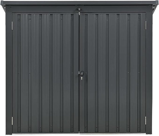 Hanover Outdoor Storage Shed for Trash and Recyclables, Pent Roof, Galvanized Steel, 2-Point Locking System, Stores 2 Trash Cans, 3.3-Ft. x 5.2-Ft. x 4.4-Ft., Dark Gray Trash Can Storage