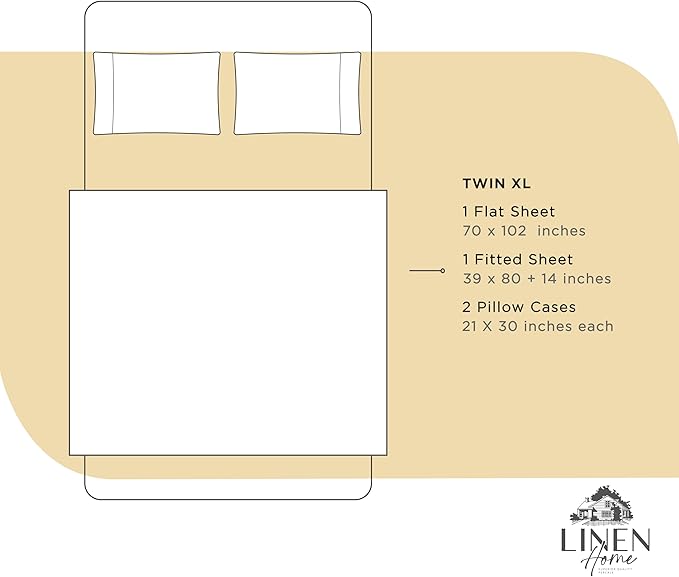 Linen Home 100% Cotton Percale Sheets Twin XL Size, Ivory, Deep Pocket, 3 Pieces Set - 1 Flat, 1 Deep Pocket Fitted Sheet and 1 Pillowcase, Crisp Cool and Strong Bed Linen