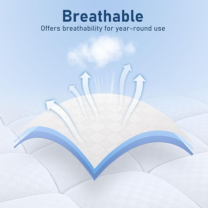 King Mattress Topper Extra Thick Pillowtop Cooling Mattress Topper Plush Mattress Pad Cover Protector with 8-21 Inch Deep Pocket 3D Snow Down Alternative Fill White