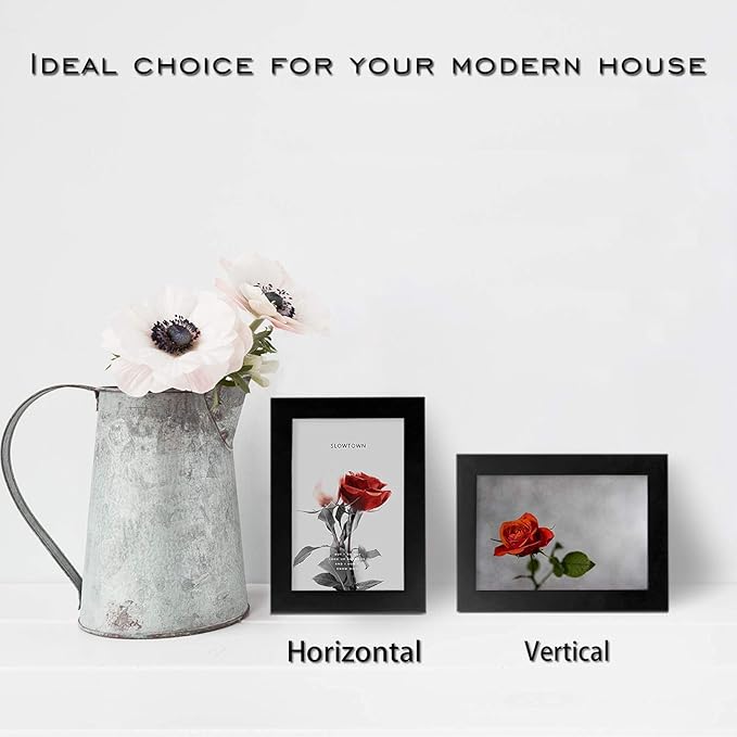 Egofine 4x6 Picture Frame Made of Solid Wood with Plexiglass, Display Pictures 3.5x5 with Mat or 4x6 Without Mat for Tabletop and Wall Mounting, Black