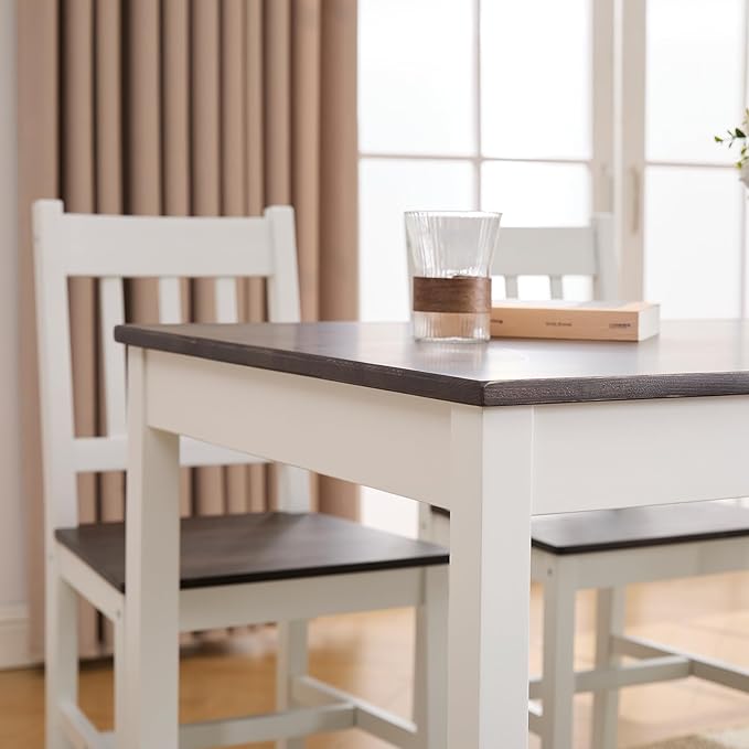 Dining Table Set for 4, 5 - Piece Kitchen Table Set 42.5 Inch Rectangular Dining Table with Chairs Solid Wood Dining Set for Kitchen/Dining Room,Home, Small Space, Apartment, Brown