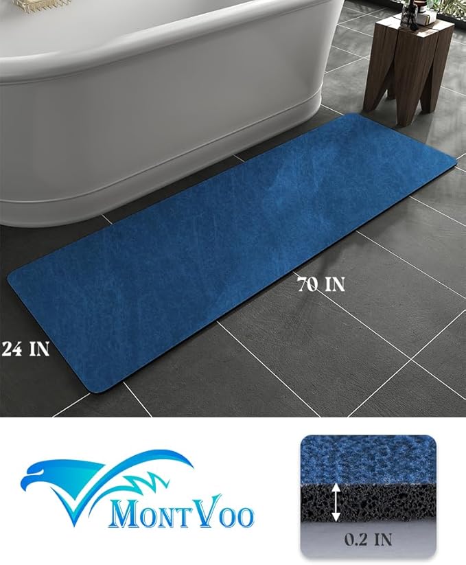 MontVoo -Bath Mat Rug-Rubber Backing Non Slip Quick Dry Absorbent Thin Bathroom Rugs Fit Under Door-Faux Suede Surface Bathroom Floor Mats-Shower Rug for in Front of Bathtub Shower Royal Blue 24"X70"