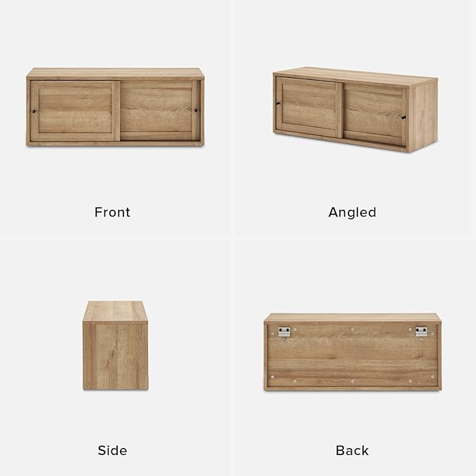 mopio Lauren Floating TV Shelf, Multi-Purpose Modular Under TV Display Shelf, Wall Mounted Wood Television Cabinet, Nightstand, Side Table, End Table, Bedside Shelves for Bedroom (Oak, 62", Twin)