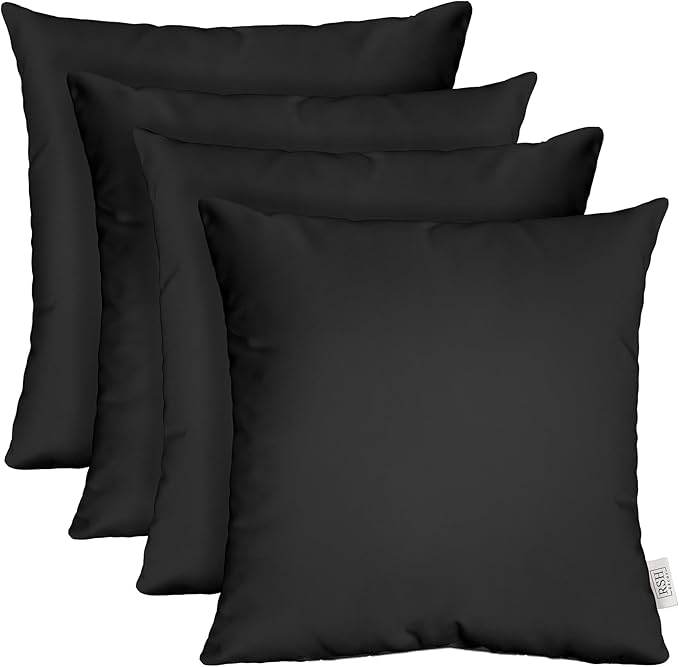 RSH DECOR: Sunbrella Square Throw Pillows Set of 4 | 24" x 24" | Water and Fade-Resistant Performance Fabric | Outdoor Pillow Covers with Down-Alternative Inserts | Canvas Black