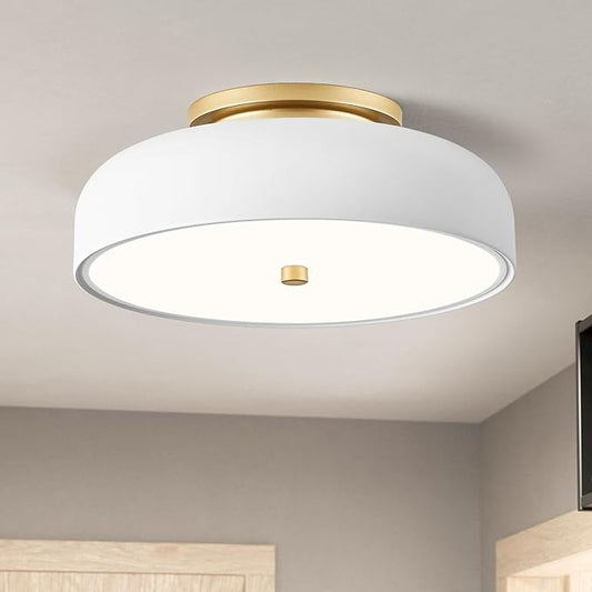 Dimmable LED Ceiling Light Fixture, 2700K-6000K 5CCT Modern Mid-Century Semi Flush Mount Ceiling Light, White Close to Ceiling Lamp for Kitchen, Laundry Room, Bedroom, Hallway, 11.8in