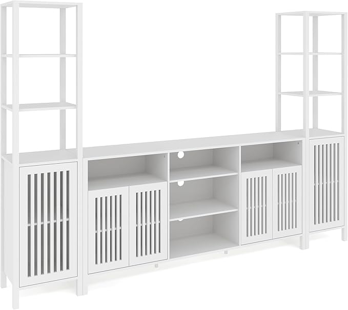 Entertainment Center with Bookshelves, Farmhouse TV Stand for 70 Inch TVs, TV Stands for Living Room w/Adjustable Shelves & Storage Cabinet, Modern Console Cabinet for Bedroom Home Theater