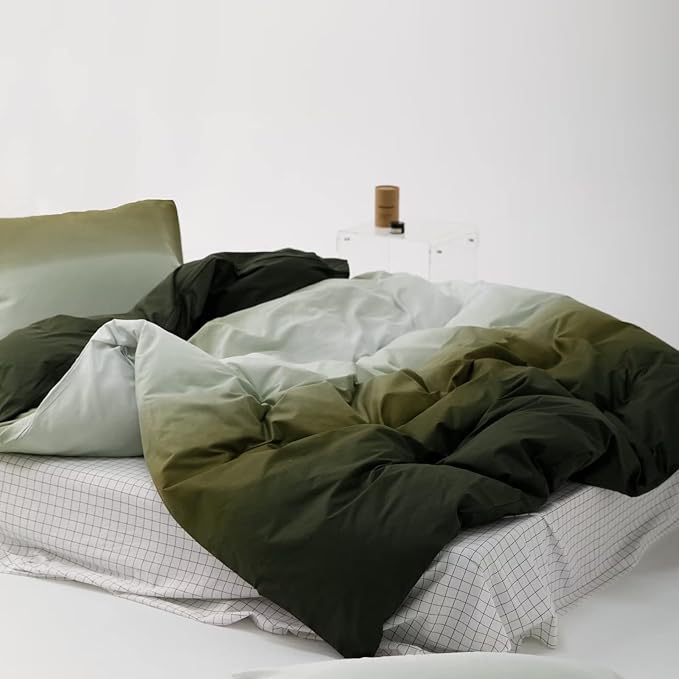 Luxlovery Dark Green Comforter Set King Army Green and White Bedding Set Gradient Color Bedding Set Soft Breathable Blanket Quilts Modern Olive Green Comforter Set