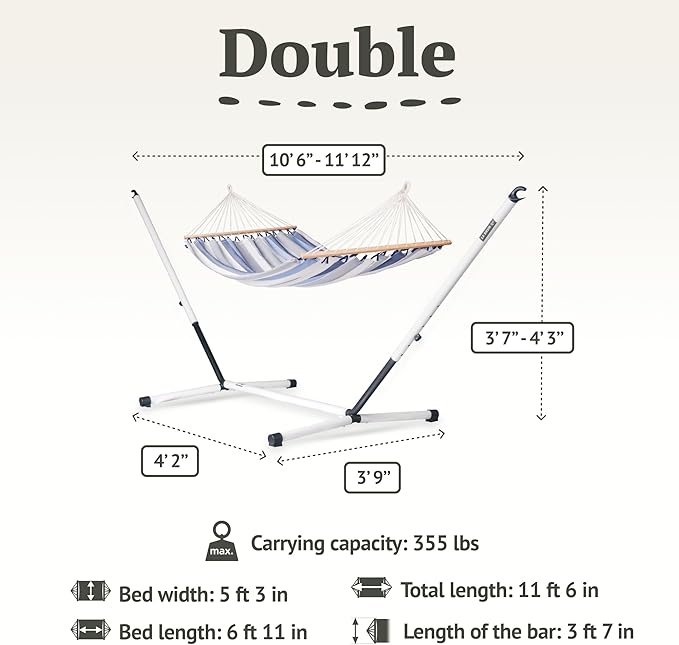 La Siesta® Alisio Hammock with Spreader Bar & Nautico Stand, Outdoor Heavy Duty Hammock, 2 Person Hammock with Stand for Outside -Max 355lbs, Sea Salt