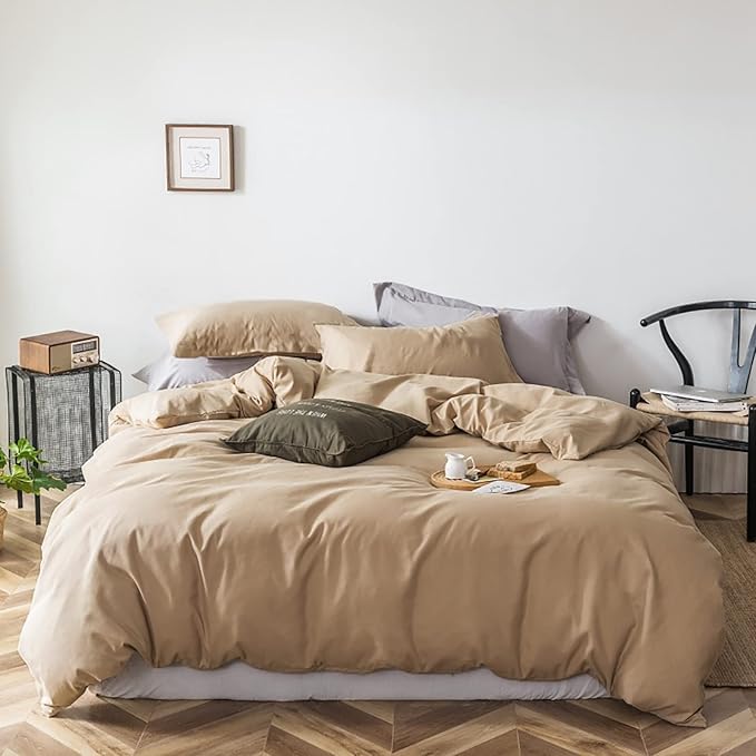 Cottonight Champagne Comforter Set Twin Khaki Bedding Set Full Solid Golden Color Blanket Quilts Soft Simple Breathable Modern Fashion Comforter Set for Women Men