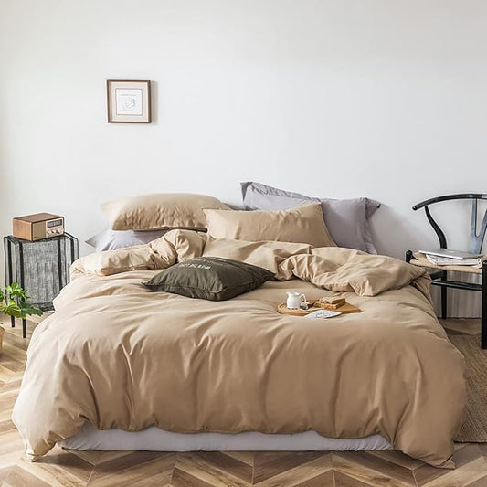 Cottonight Champagne Comforter Set Twin Khaki Bedding Set Full Solid Golden Color Blanket Quilts Soft Simple Breathable Modern Fashion Comforter Set for Women Men