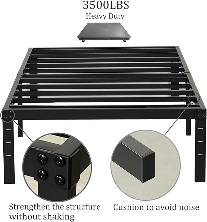 Twin Size Bed Frame 18 inches Tall, 3500lbs Heavy Duty Metal Platform with Steel Slats Support, No Box Spring Needed, Sturdy and Noise-Free, Black