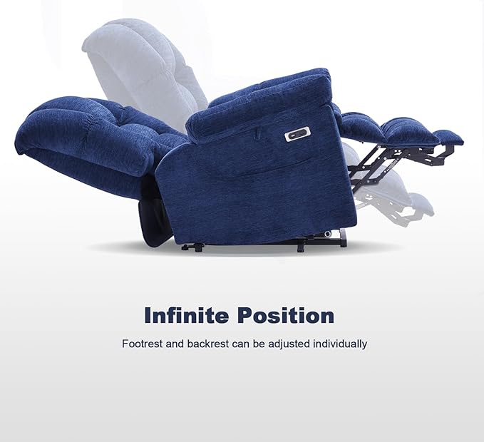 Triple Motor Power Lift Recliner Chair with Massage and Dual Heat for Elderly People, Zero Gravity Lay Flat Recliner Infinite Position, USB Ports（Navy Blue）