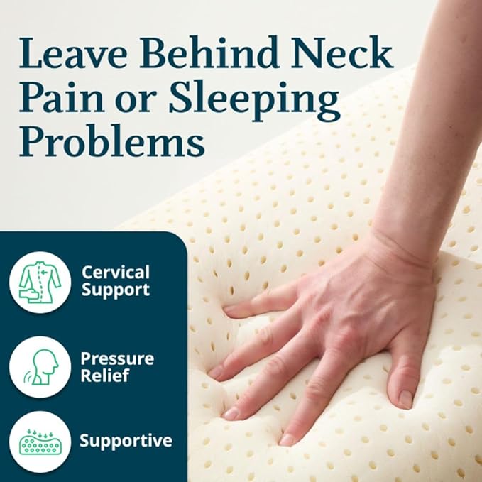 OrganicTextiles Talalay Latex Pillow with Organic Cotton Cover (King Size, Soft), GOTS Certified, Bed Pillow for Sleeping, Neck Pain Relief Help, Head Support, for Side Back Stomach Sleeper