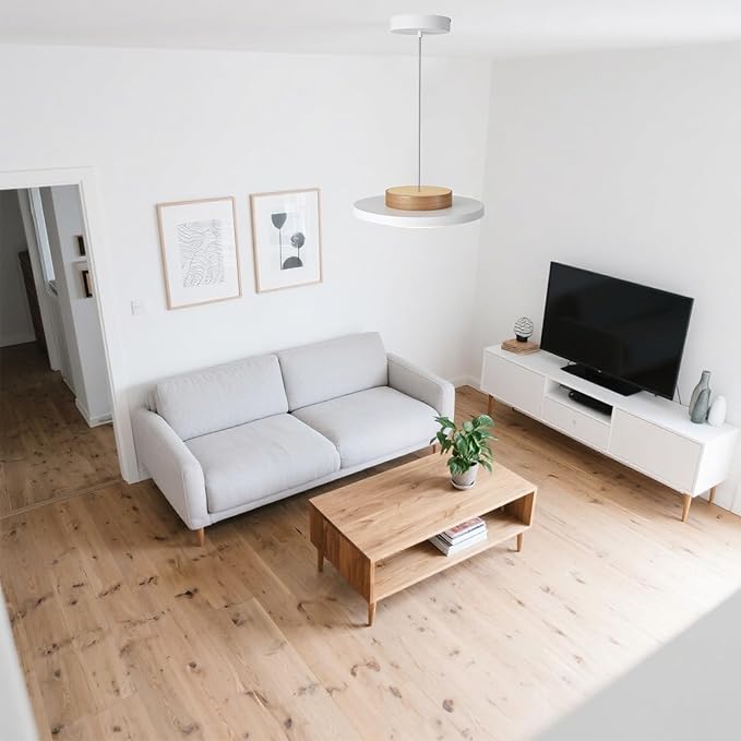 Mid Century Modern Pendant Lighting,15.7 inch,Natural Wood Cap, 3000K/Warm White/22W,Dimmable LED Pendant Light Fixtures, for Kitchen, Dining Room, Living Room