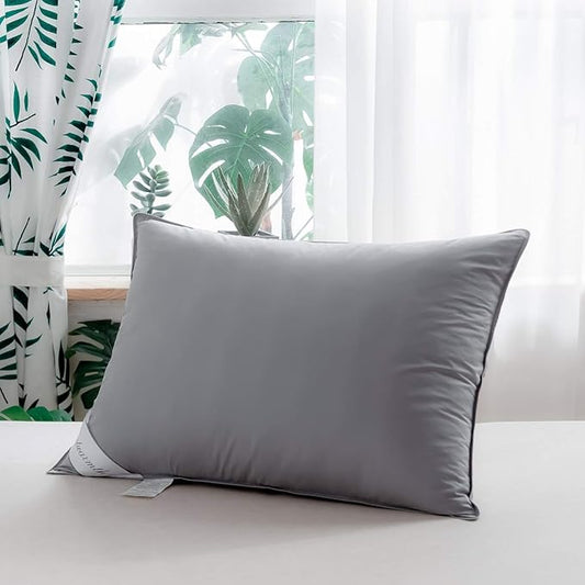 Goose Down Feather Bed Pillows for Sleeping,Medium Firm,Soft Support Grey Color Standard Size One Pillow