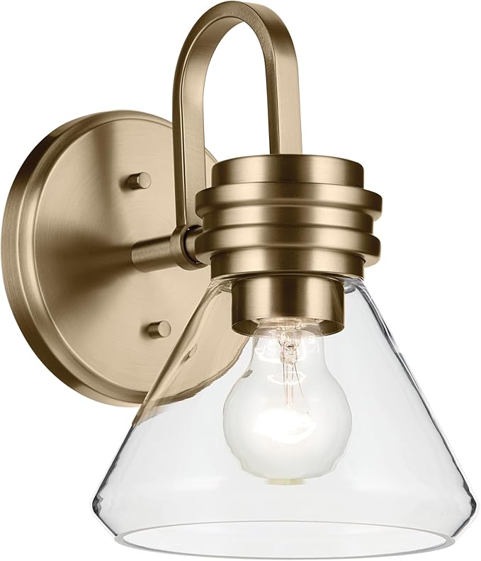 Kichler Farum 7.25" 1-Light Wall Sconce with Clear Glass in Champagne Bronze, for Fireplace, Kitchen, Bedroom, Hallway, or Vanity, (7.25" W x 9.5" H) 55153CPZCLR