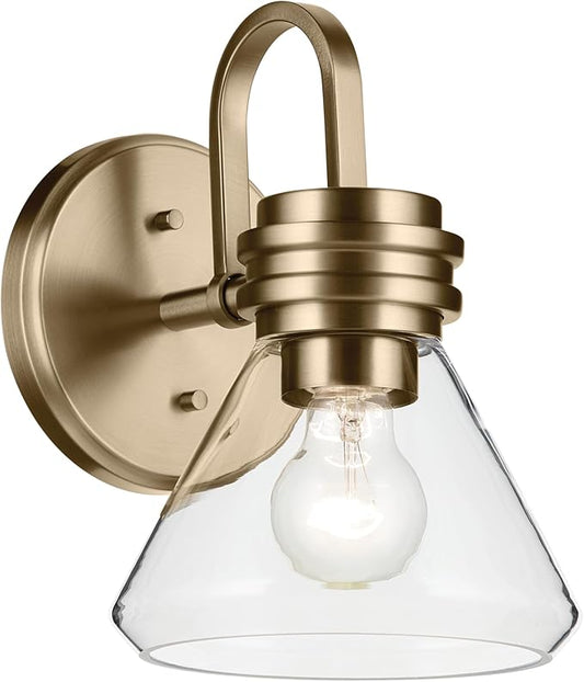 Kichler Farum 7.25" 1-Light Wall Sconce with Clear Glass in Champagne Bronze, for Fireplace, Kitchen, Bedroom, Hallway, or Vanity, (7.25" W x 9.5" H) 55153CPZCLR