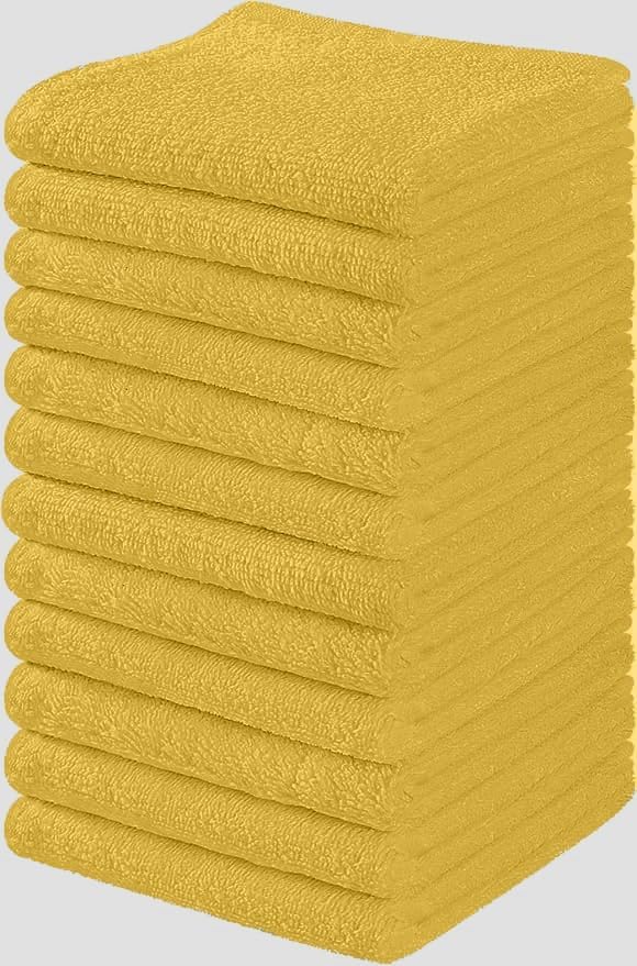 Towel and Linen Mart 100% Cotton - Wash Cloth Set - Flannel Face Cloths, Highly Absorbent and Soft Feel Fingertip Towels (Yellow, Pack of 12)