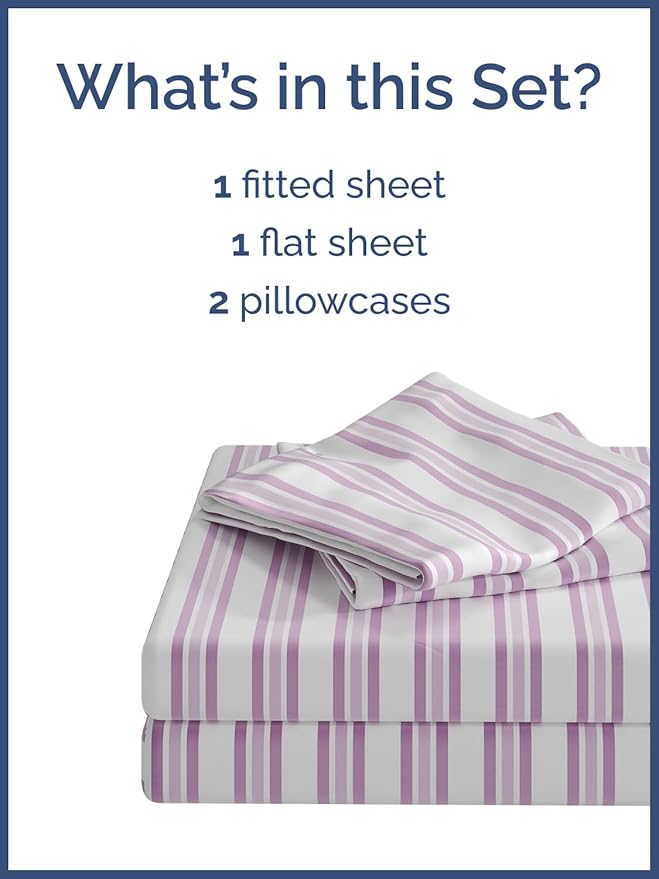 Kids Pink Stripes Queen 4 Piece Sheet Set - Boys, Girls, Teens, Toddler - Easy Fit, Deep Pockets - Breathable, Hotel Quality Sheets - Machine Washable - Wrinkle Free - Cute, Cozy & Soft - CGK Linens