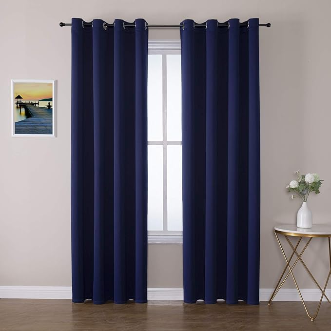ChrisDowa Blackout Curtains 108 Inches Long 2 Panels Set for Living Room, Grommet Thermal Insulated Room Darkening Curtains for Bedroom (Navy Blue, 52 x 108 Inch)