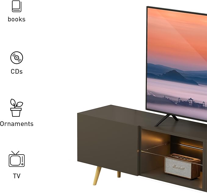 Bonzy Home 86" TV Stand, Modern Entertainment Center for 75" TV, Television Console Table with Storage Cabinets for Living Room, Grey