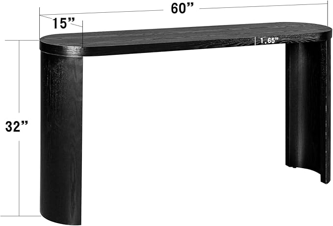 60" Wood Console Table for Entryway, Long Sofa Table Behind Couch Narrow Entryway Table with Curved Legs 2 Types of Installation for Living Room, Hallway, Foyer, Easy Assembly, Black