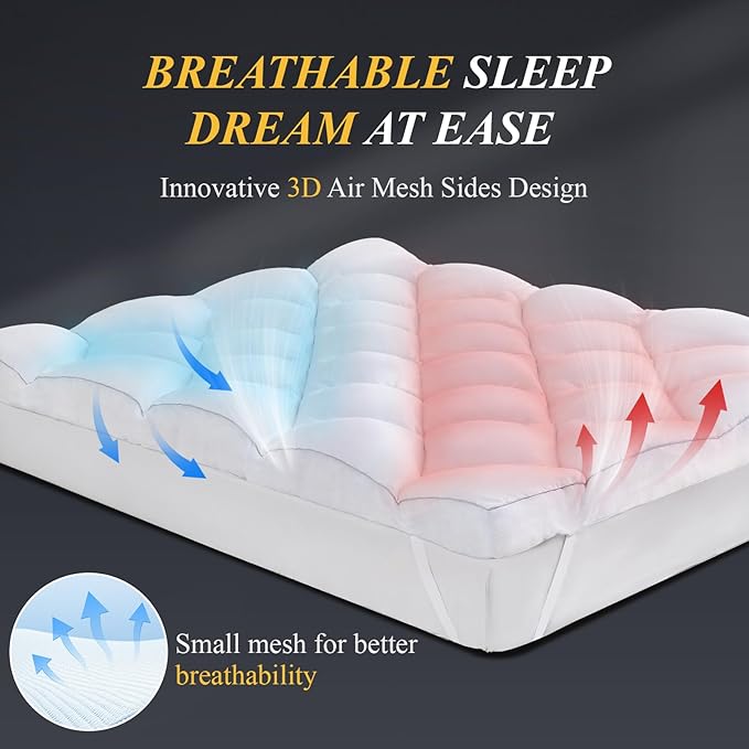 DOWNCOOL 3 Inch King Mattress, Ultra Thick and Fluffy Supportive Memory Foam Mattress Topper for Body Pain, Pad with Breathable Mesh Design for Deep Sleep, 80x78x3 Inches