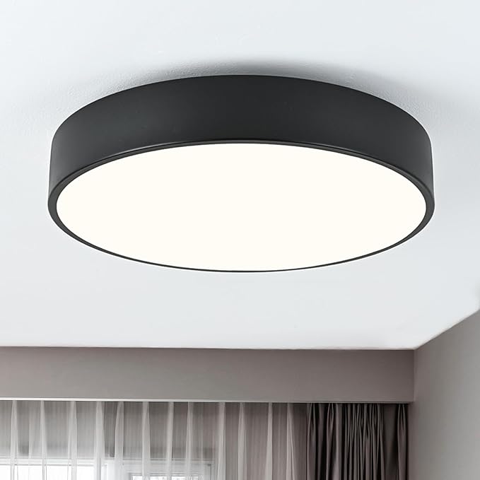 Modern Flush Mount Ceiling Light, 3-Lights Round Black Ceiling Light Fixtures, Minimalistic Ceiling Lamp Acrylic Shade Lighting Fixture for Bedroom Laundry Room Living Room Hallway(15.8")