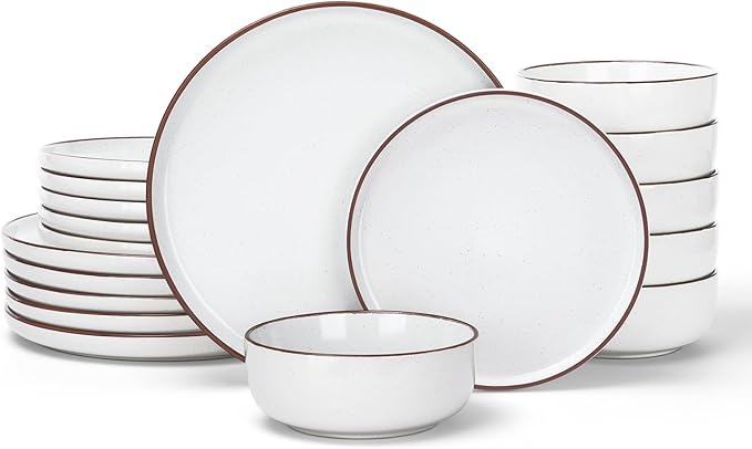 Famiware Mercury Plates and Bowls Sets, 18 Pieces Stoneware Dinnerware Sets, Dishes Set for 6, Microwave and Dishwasher Safe, White